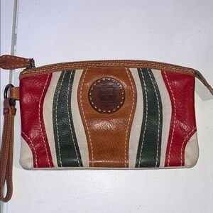 Frye leather and canvas multicolored clutch wristlet